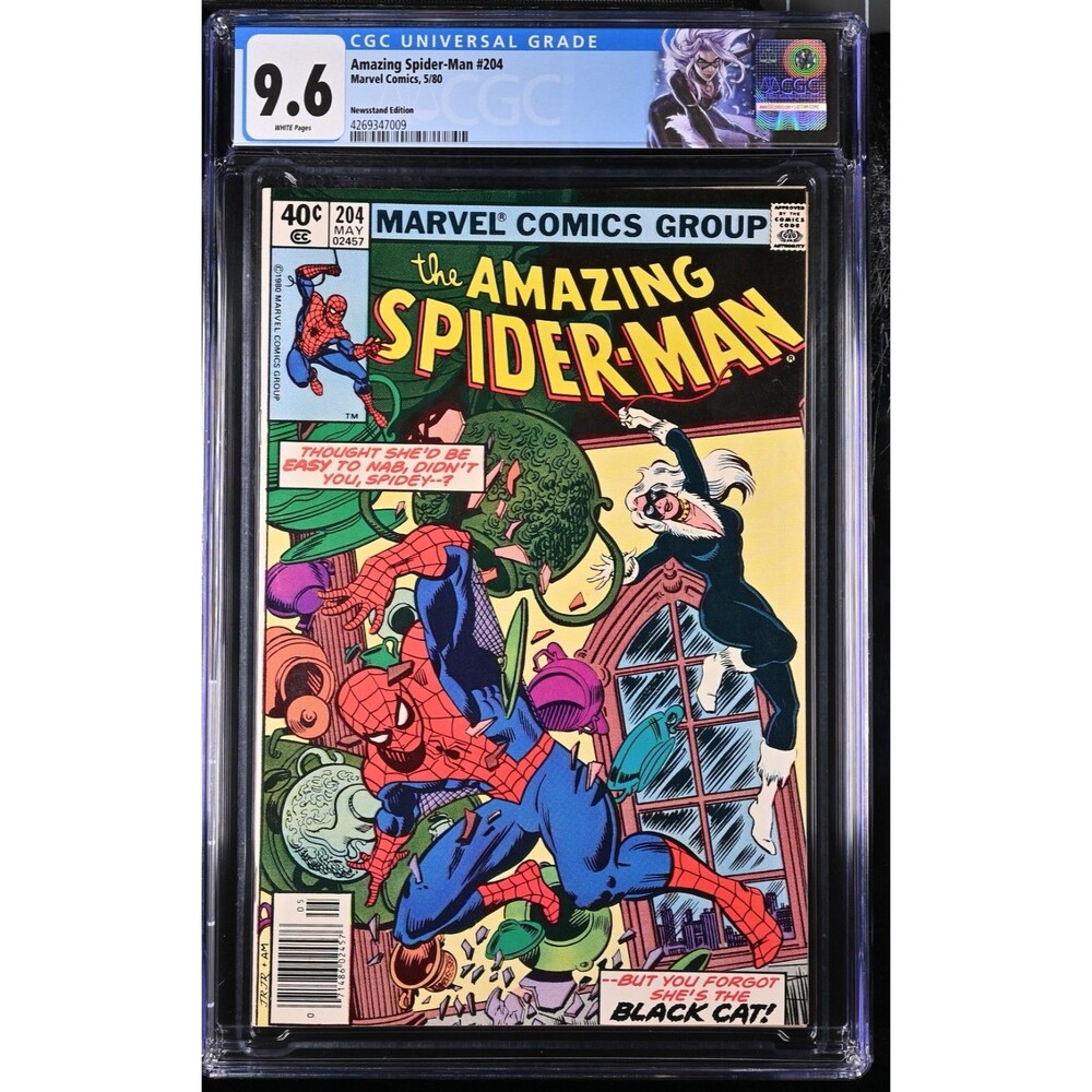1980 AMAZING SPIDER-MAN #204 CGC 9.6 NEWSSTAND 3rd BLACK CAT Custom Label WHITE